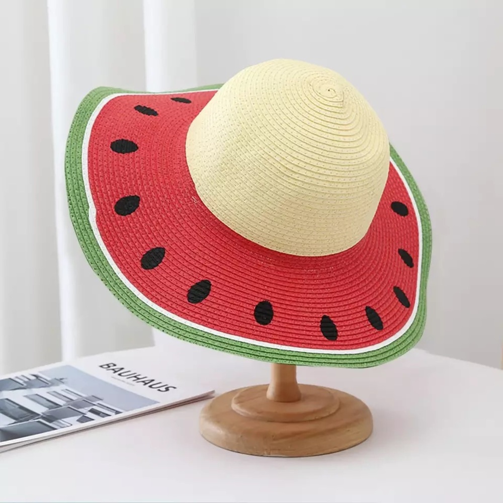 NEW Watermelon Sun Hat Straw with Strap - Picture 3 of 3
